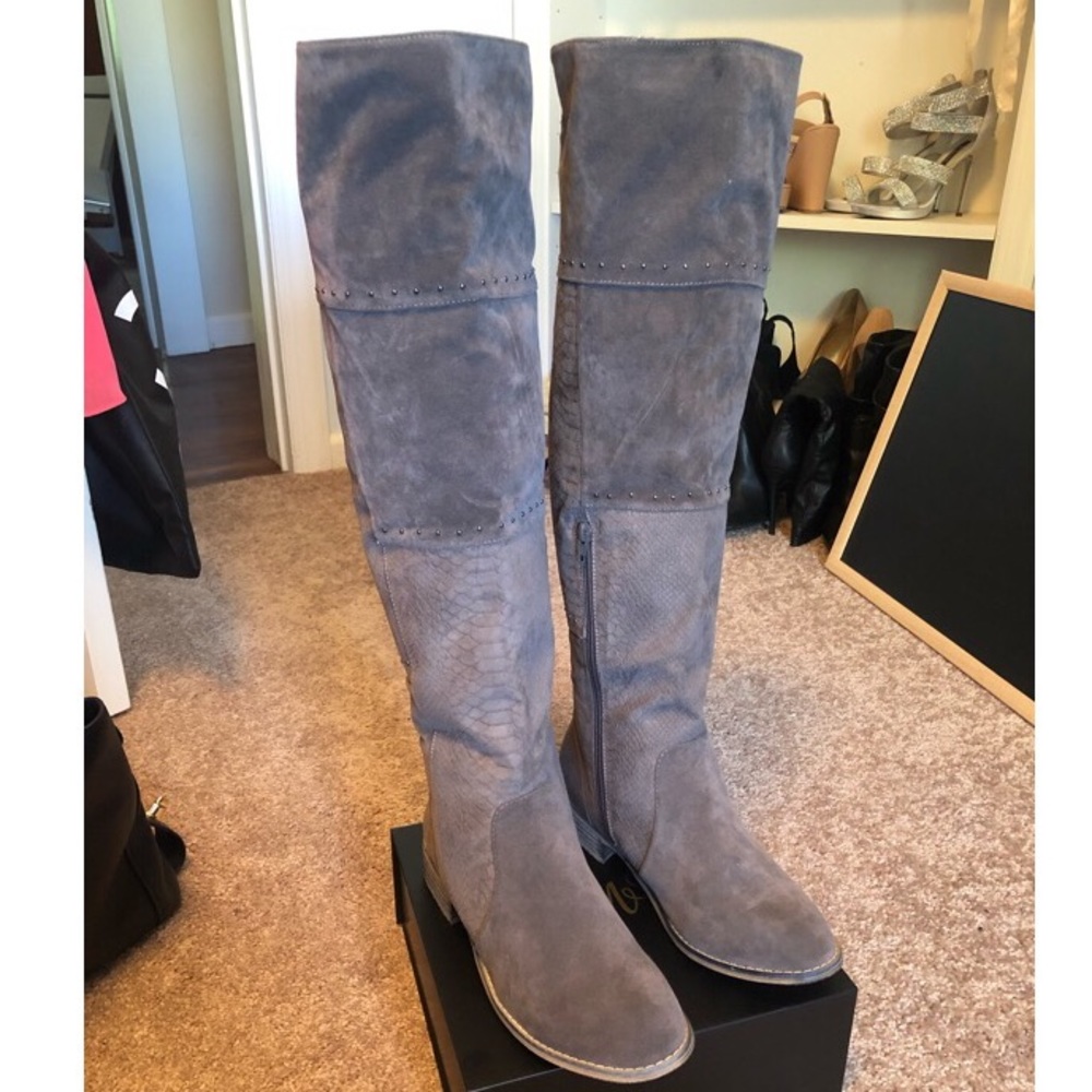 Over the knee taupe suede riding boots